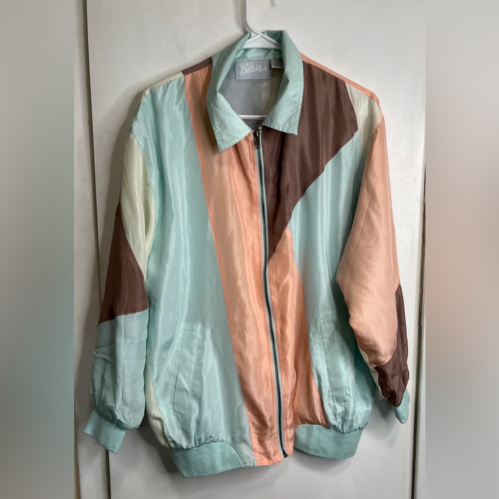 Blair Silk Colorblock Bomber Jacket